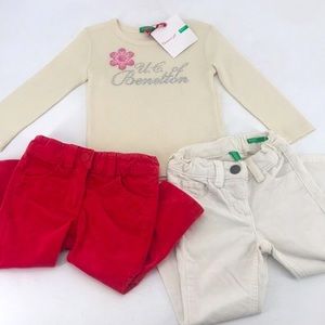 New United Colors Of Benetton Christmas Corduroy Sequin Pants Top Set NWT